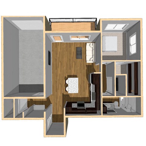 Floor plan for 1 bed, 1 bath, 821 sqft